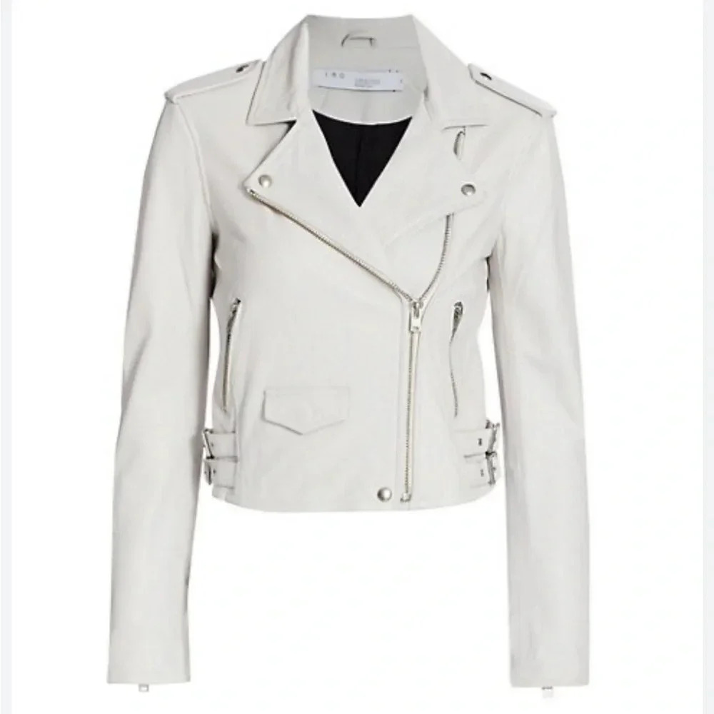IRO NEW Ashville Leather Jacket Pearl White 44 L